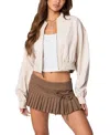 Edikted Zarria Crop Bomber Jacket In Beige