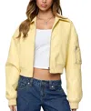 Edikted Zayna Cropped Faux Leather Bomber Jacket In Yellow