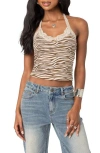 Edikted Zebra Print Crop Halter Top In Beige