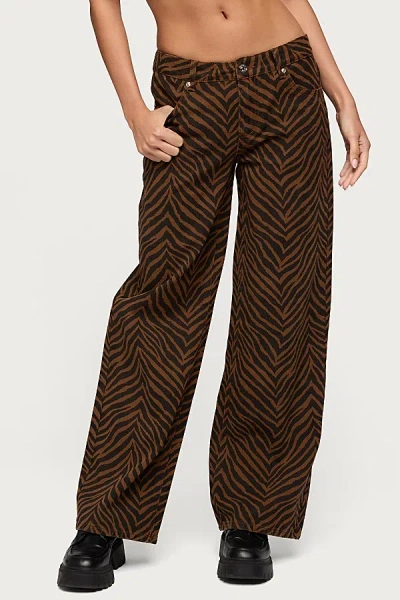 Edikted Zebra Print Low Rise Baggy Jeans In Brown, Women's At Urban Outfitters In Multi