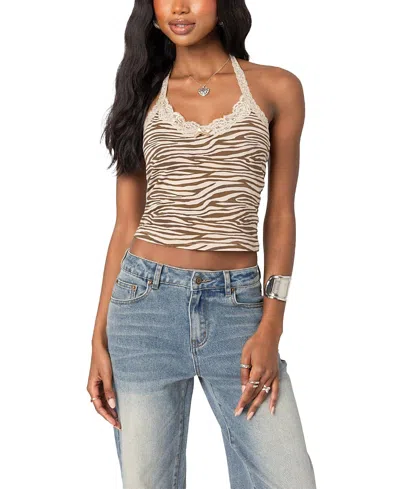 EDIKTED ZEBRA PRINTED HALTER TOP