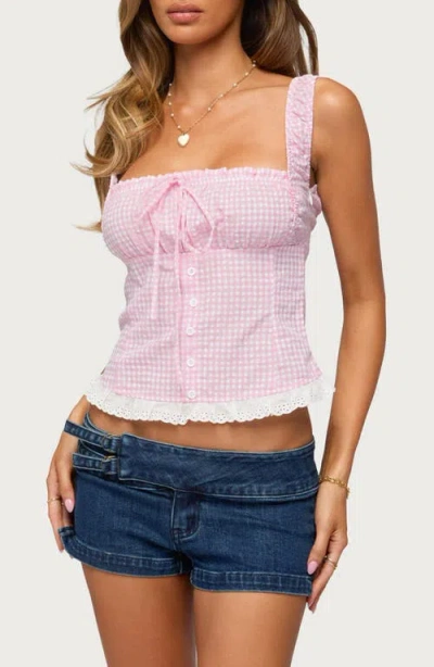 Edikted Zeffie Gingham Corset Tank In Pink