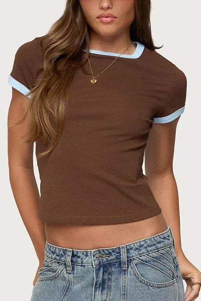 Edikted Zeke Stretch Cotton Ringer T-shirt In Brown