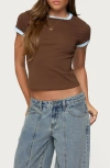 Edikted Zeke Stretch Cotton Ringer T-shirt In Brown