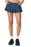 Edikted Zenia Denim Pleated Mini Skort In Dark-blue