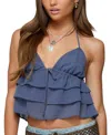 Edikted Zephi Tiered Ruffle Halter Top In Blue