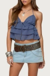 Edikted Zephi Tiered Ruffle Halter Top In Blue