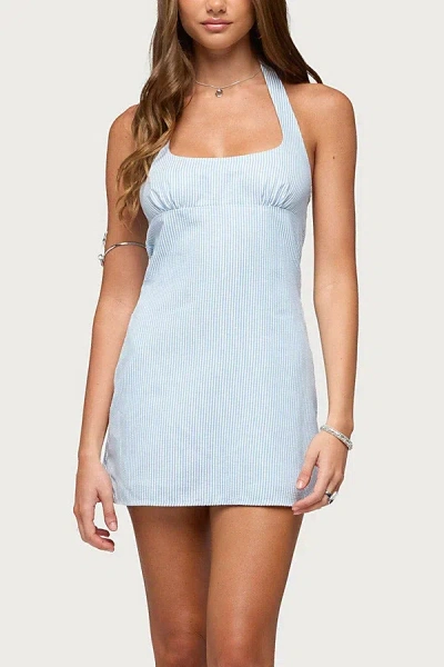 Edikted Zephie Striped Halter Mini Dress In Light/blue, Women's At Urban Outfitters