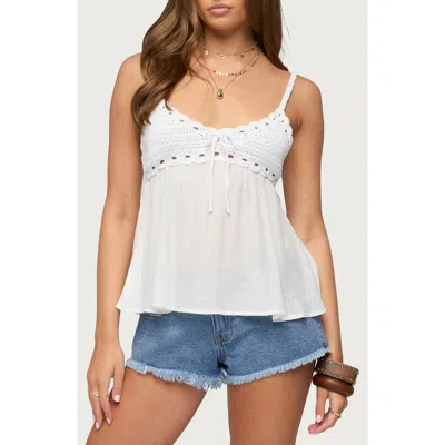 Edikted Zephyr Crochet Bust Mixed Media Babydoll Camisole In White