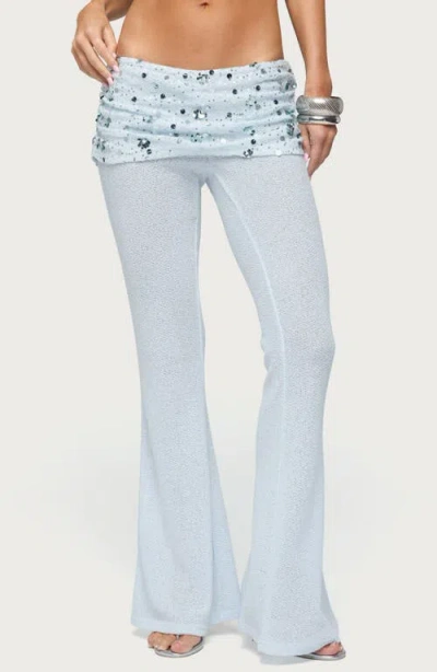Edikted Zephyra Beaded Sequin Foldover Low Rise Flare Pants In Multi