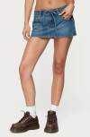 Edikted Ziggie Tie Front Denim Miniskirt In Blue