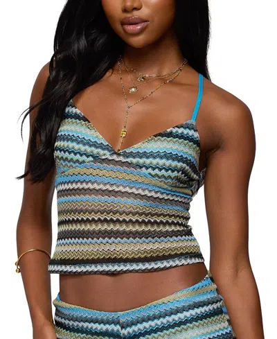 Edikted Zigzag Stripe Tank Top In Blue