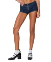 Edikted Zipped Up Denim Microshorts In Dark Blue