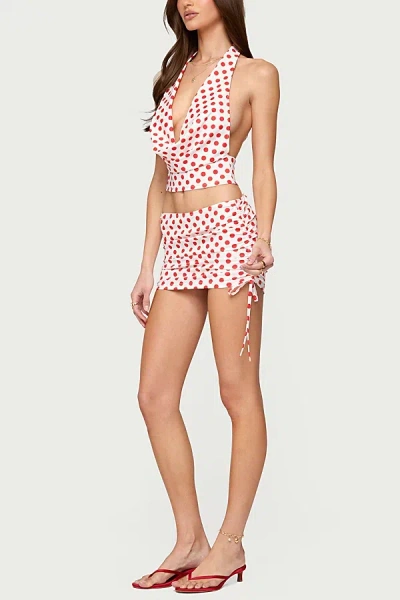 EDIKTED ZOE POLKA DOT COWL NECK TOP IN RED/AND/WHITE, WOMEN'S AT URBAN OUTFITTERS