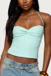 Edikted Zoee Twisted Textured Halter Top In Aqua, Women's At Urban Outfitters In Blue