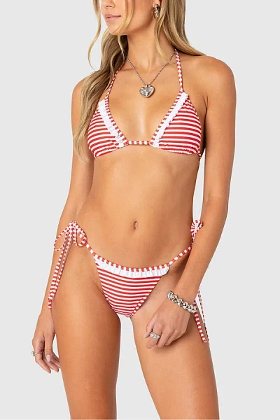 Edikted Zora Striped Triangle Bikini Top In Red, Women's At Urban Outfitters