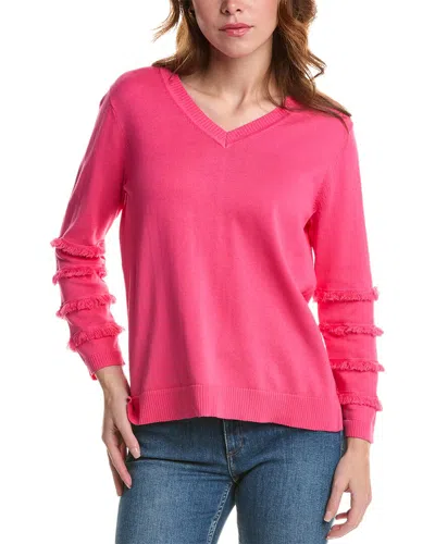 Edinburgh Knitwear Fringe V-neck Sweater In Pink