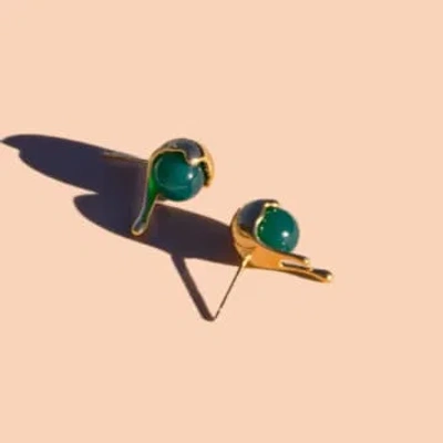 Edit & Oak Green Onyx Drip Ball Stud Earrings – 18k Gold Plated
