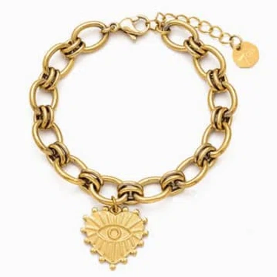 Edit & Oak Heart Charm Chain Bracelet In Gold
