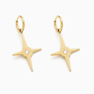 Edit & Oak Large Rhinestone Centre Star Hoop Drop Earrings In Gold