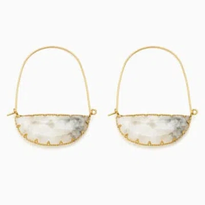 Edit & Oak Natural Stone Half Moon Hoop Earrings In Gold