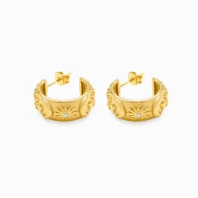 Edit & Oak Sun & Star Embossed Hoop Earrings In Gold