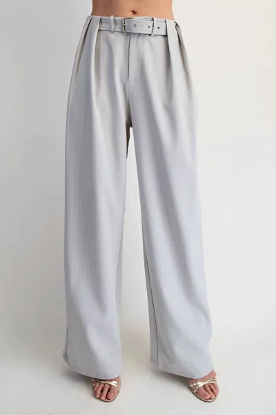 Edit By Nine Belt-detailed Pleated Woven Pants In Dove In Grey
