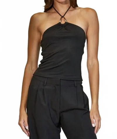 Edit By Nine Carlie Halter Ring Detail Solid Knit Top In Black