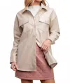 Edit By Nine Faux Leather Oversized Button Down Shacket In Beige In Neutral