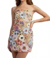Edit By Nine Flower 3d Embroidery Tube Mini Dress In Beige In Multi