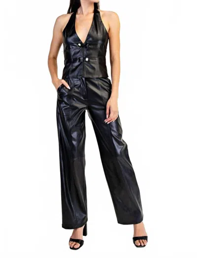 Edit By Nine Front Snap Button Stretch Faux Leather Pants In Black