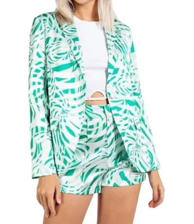 Edit By Nine Lucia Palm Print Satin Blazer In Lime Green In Animal Print