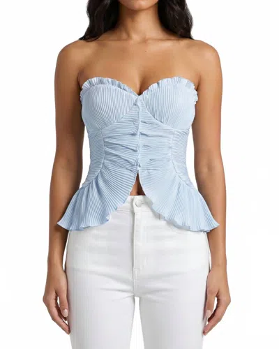 Edit By Nine Pleated Woven Bustier Top In Light Blue