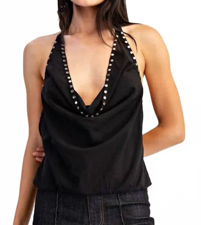 Edit By Nine Sloane Studded Cowlneck Halter Top In Black