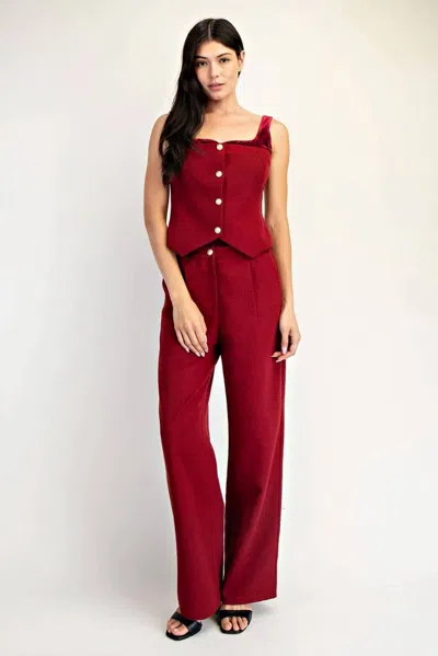 Edit By Nine Tweed Pleated Pants With Contrast In Burgundy In Red