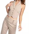 Edit By Nine Woven Halter Neck Button Down Vest In Beige In Brown