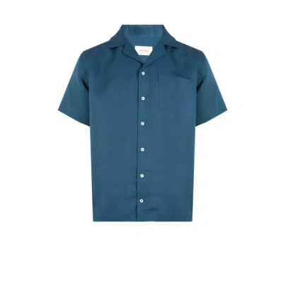 Editions 102 Barac Linen And Lyocell Shirt In Blue