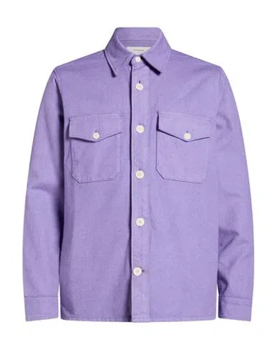 Editions 102 Man Denim Shirt Lilac Size M Recycled Cotton, Cotton In Purple