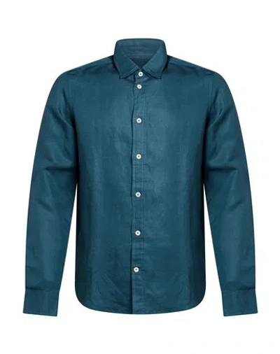 Editions 102 Man Shirt Deep Teal Size L Linen, Lyocell In Green