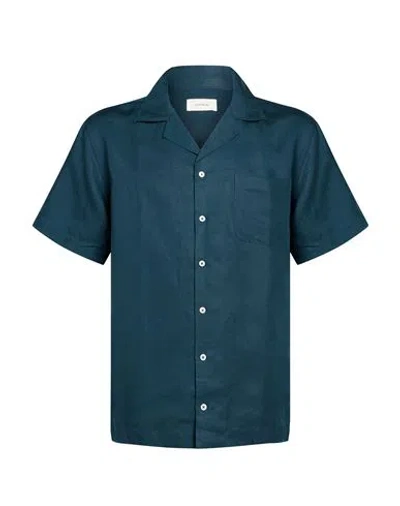 Editions 102 Man Shirt Deep Teal Size Xxl Linen, Lyocell In Blue
