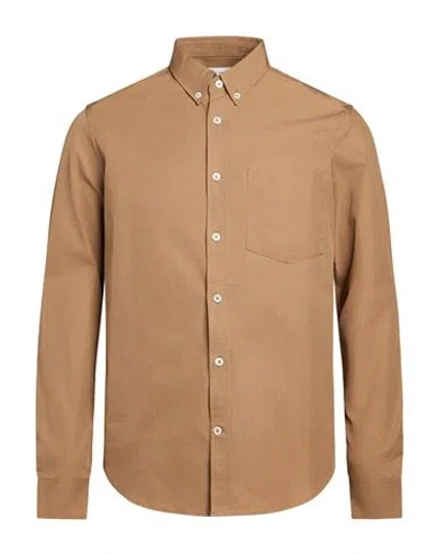 Editions 102 Man Shirt Khaki Size S Organic Cotton In Brown