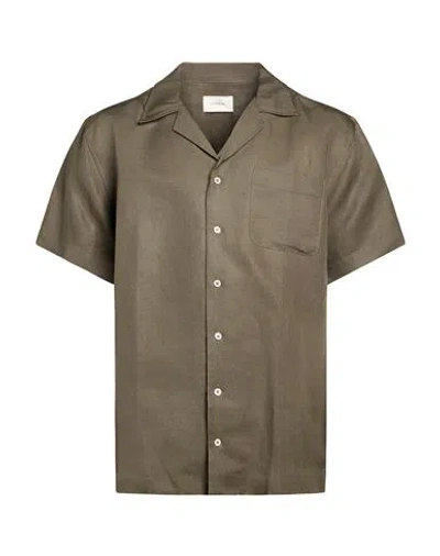 Editions 102 Man Shirt Military Green Size M Linen, Lyocell In Brown