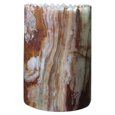 Pre-owned Editions Milano Triangoli Green Onyx Vase