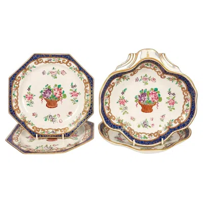 Pre-owned Edmé Samson Antique French Samson Porcelain Plates Set 14 Hand Painted Floral In Sand