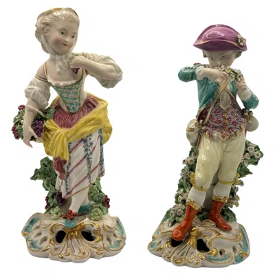 Pre-owned Edmé Samson Pair Of 19th Century Samson Derby Figures Of Autumn & Spring In Brown