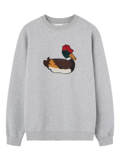 Edmmond Studios Duck Hunt Embroidered Duck Sweatshirt In Gray