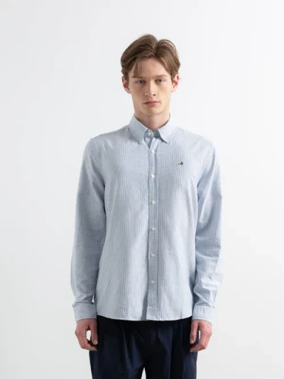 Edmmond Studios Duck Logo Striped Oxford Shirt In Blue