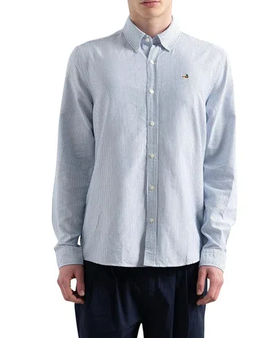Edmmond Studios Duck Logo Striped Oxford Shirt In Blue