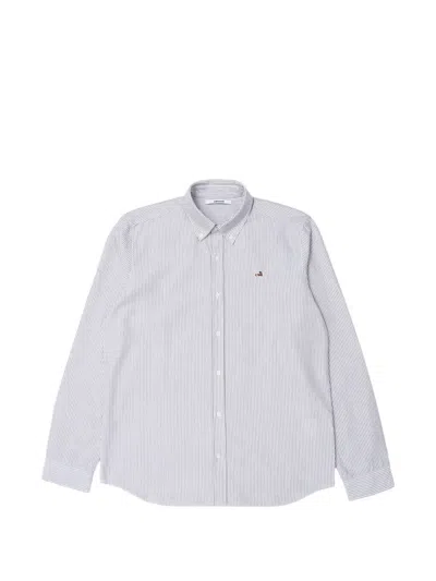 Edmmond Studios Duck Striped Button-down Collar Shirt In White
