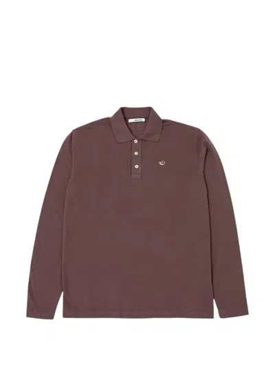 Edmmond Studios Logo-patch Long-sleeve Polo Shirt In Brown